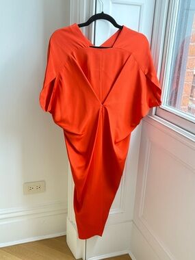 Zero + Maria Cornejo Silk Midi Sheath Dress Orange V-Neck Kimono Sleeve Size 6